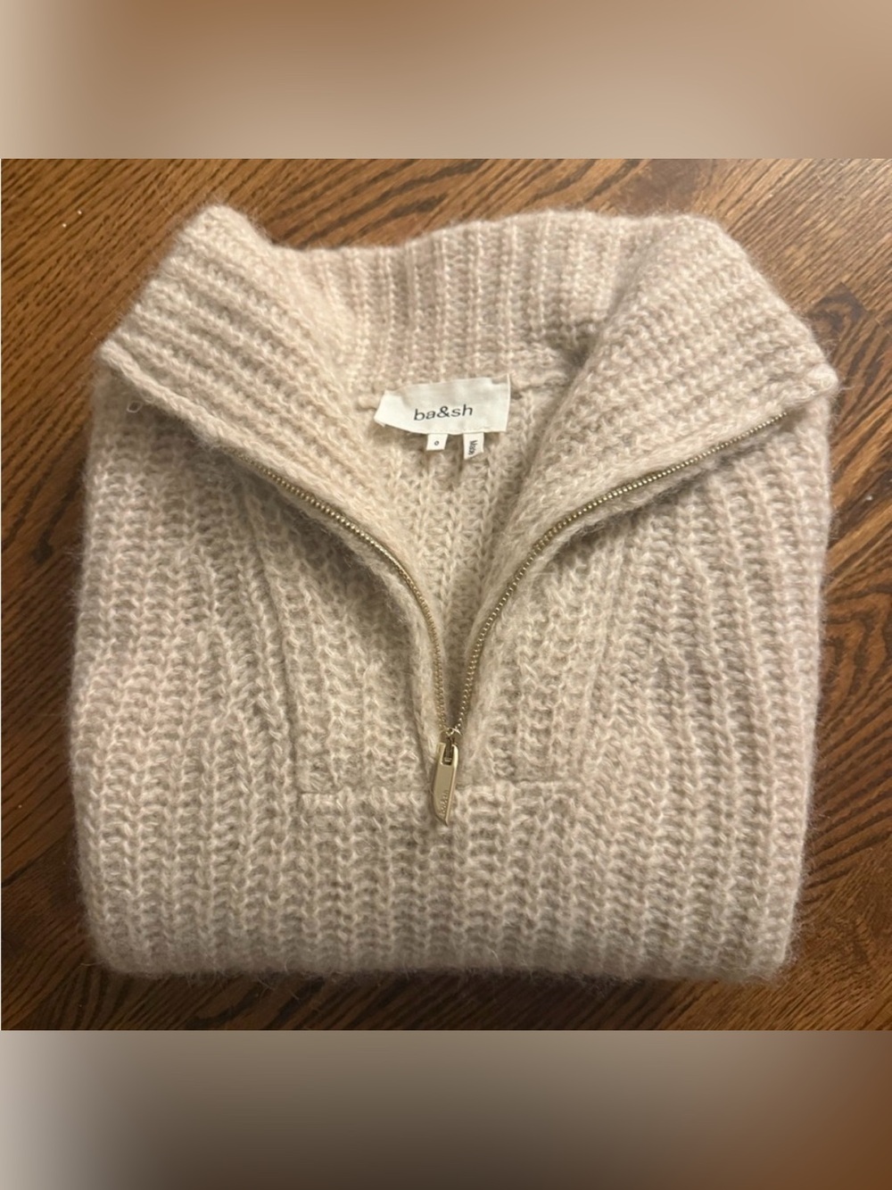 ba&sh Neutral Cream Ribbed Half-Zip Turtleneck Sweater